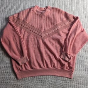 VTG Lady Manhattan Coral Pink Women's 24W Polyester Knit Sweater Partial Zip